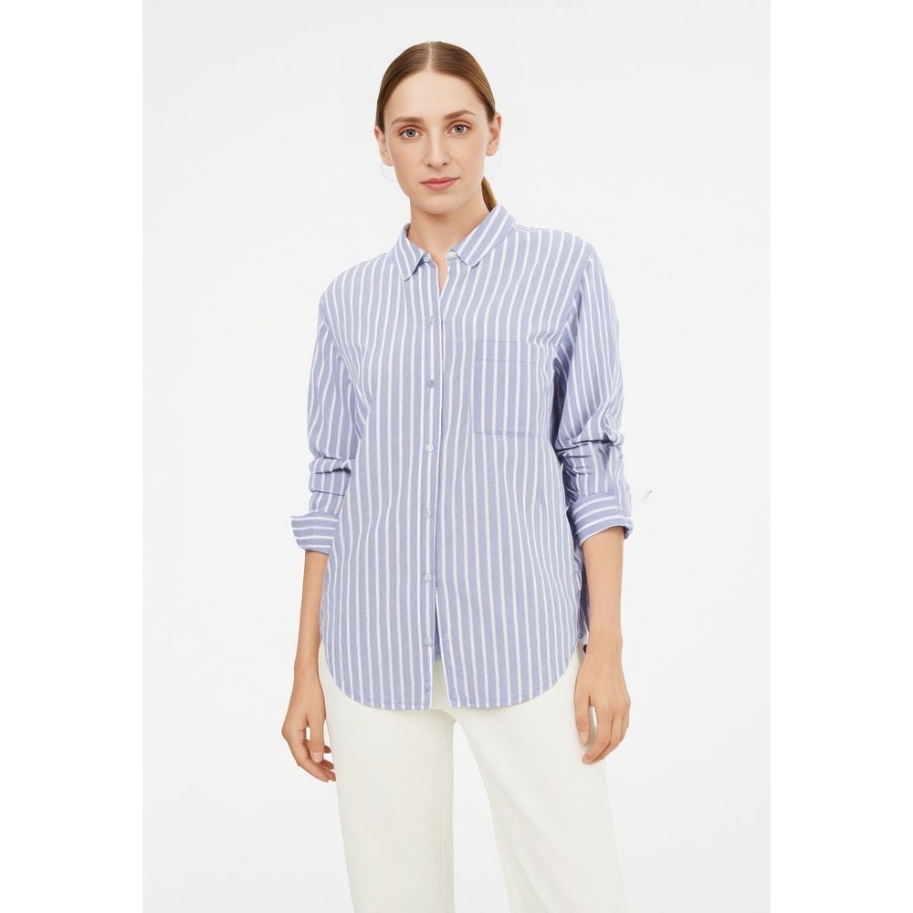 Women Shirt a.n.a Women Oversized Striped Shirt Size Medium‎ Tall Blue/White